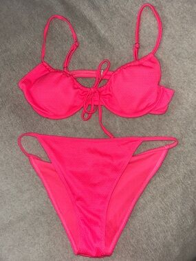 Forever 21 Hot Pink Textured Bikini Set